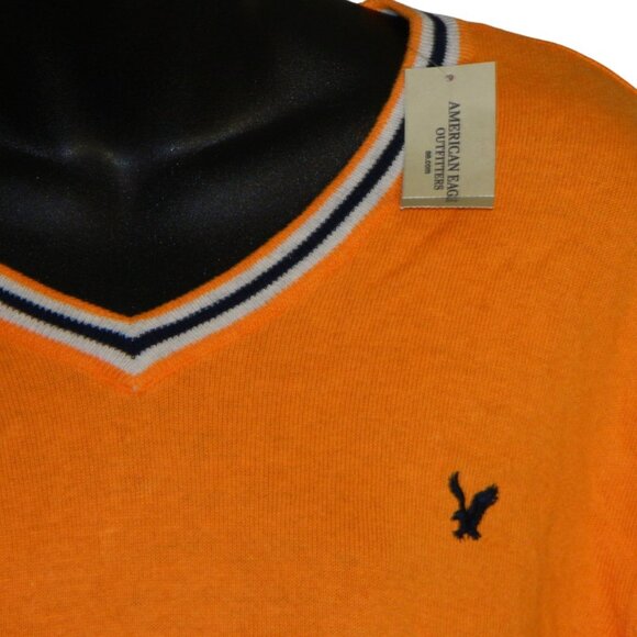 American Eagle Outfitter Men’s Orange Light Knit V-Neck Sweater Size Large - Picture 3 of 10